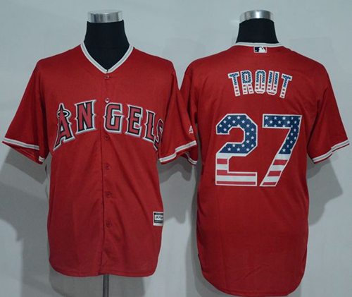 Angels of Anaheim #27 Mike Trout Red USA Flag Fashion Stitched MLB Jersey